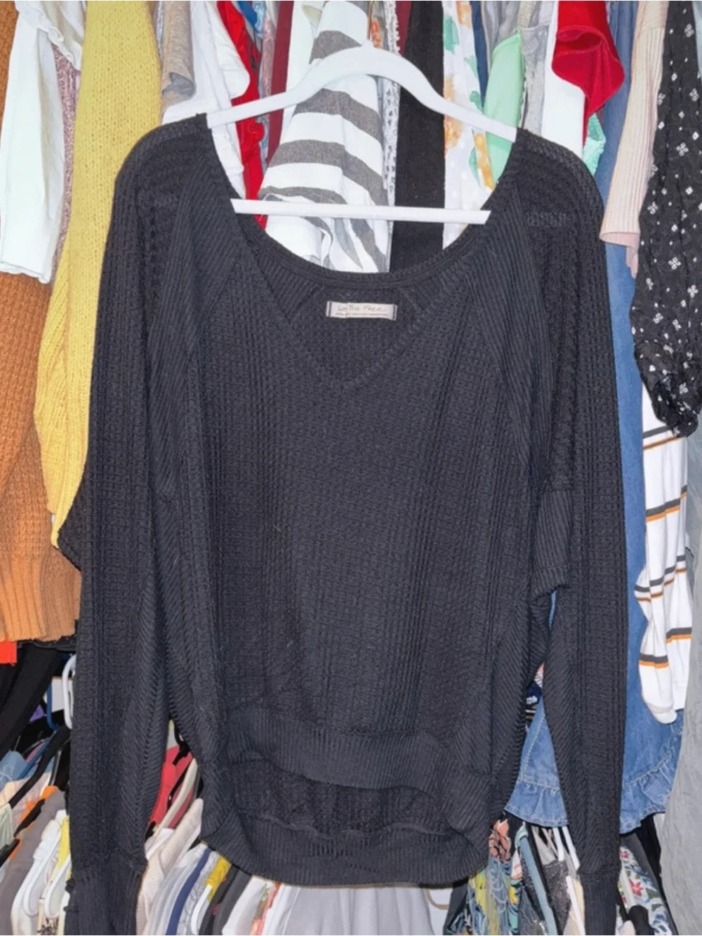 Free People size XS (can fit up to XL)  V-Neck Black Ribbed Women's Sweater